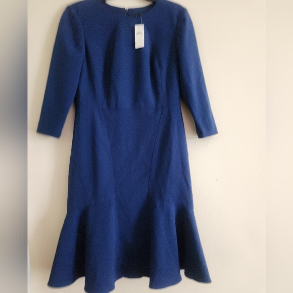 Ann Taylor Sheath Dress Flounced Hem 3/4 Sleeves Royal Blue Sz 2 NWT - Picture 2 of 16